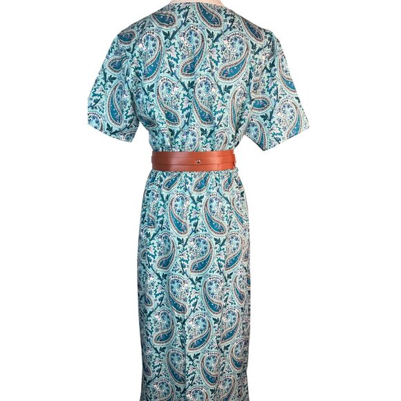 2/$50 NEW Bohemian Large Paisley V-Neck Maxi Wrap Dress Belt Large Slit - Picture 11 of 16